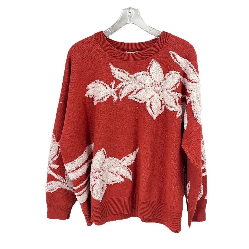 Nicole Miller Orange Floral Sweater Terracotta Chenille Sz 3X Fall Fashion - Picture 1 of 6